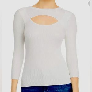 T Tahari Womens White Cutout Ribbed Crew-Neck Long Sleeve Blouse Top (NWT)